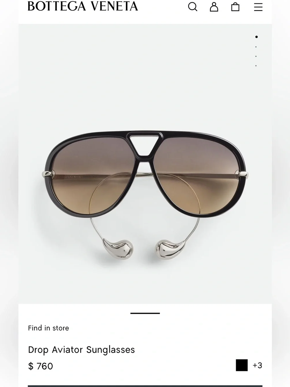 Bottega Veneta Black Sunglasses with Silver Metal Accents